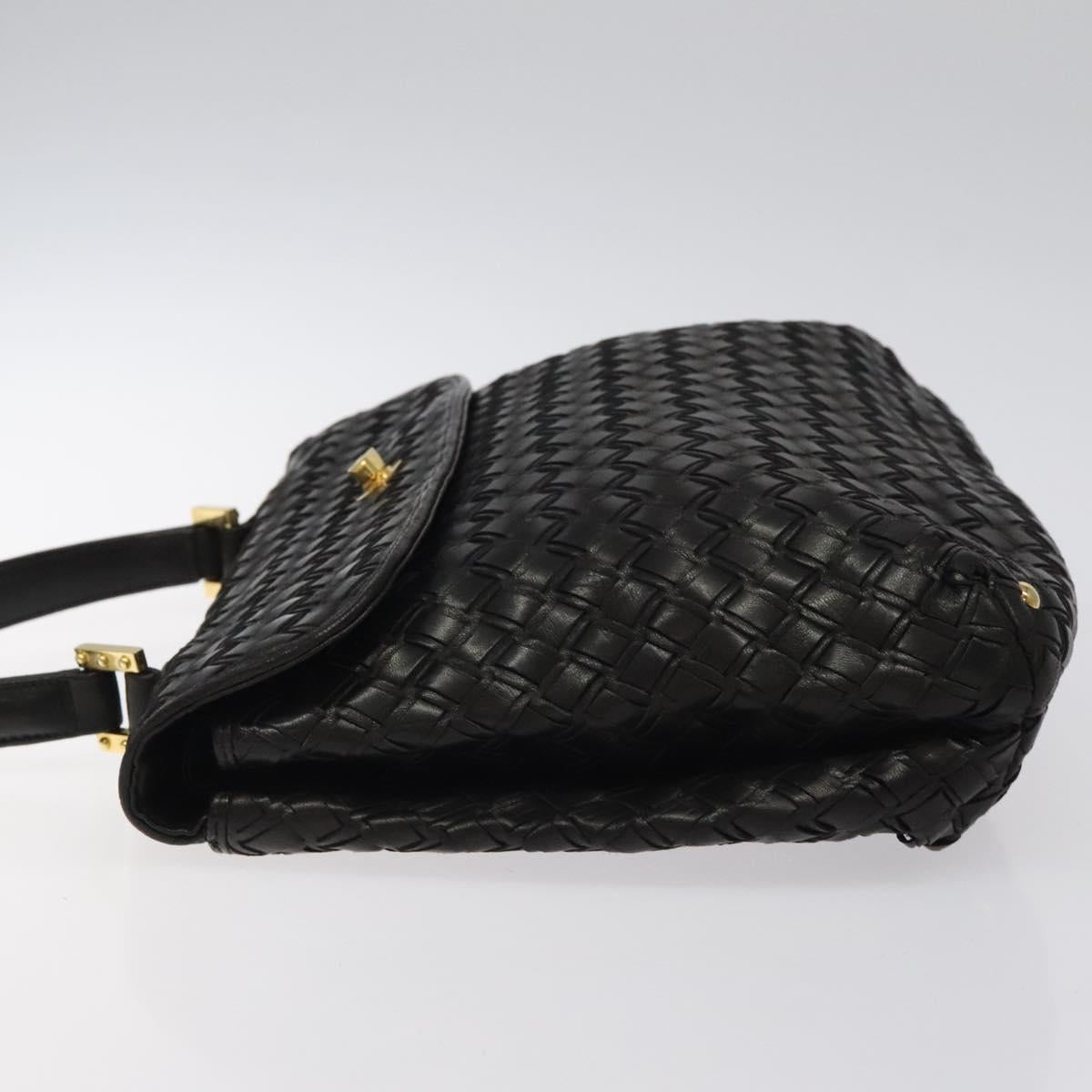 BALLY Hand Bag Leather Black Gold Auth BA2296