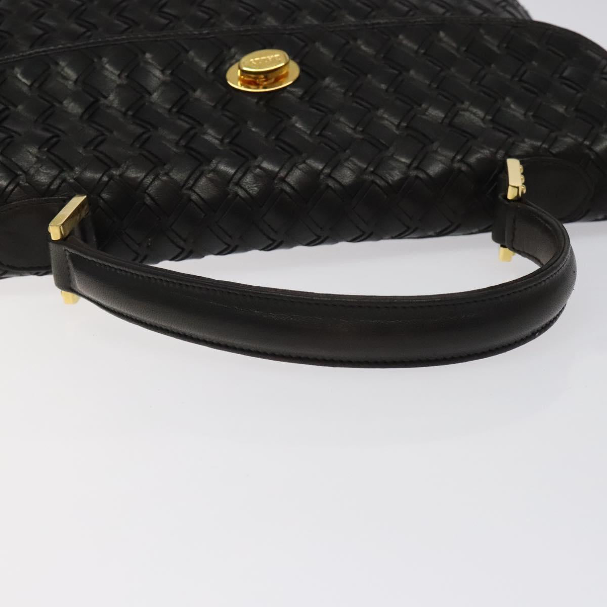 BALLY Hand Bag Leather Black Gold Auth BA2296