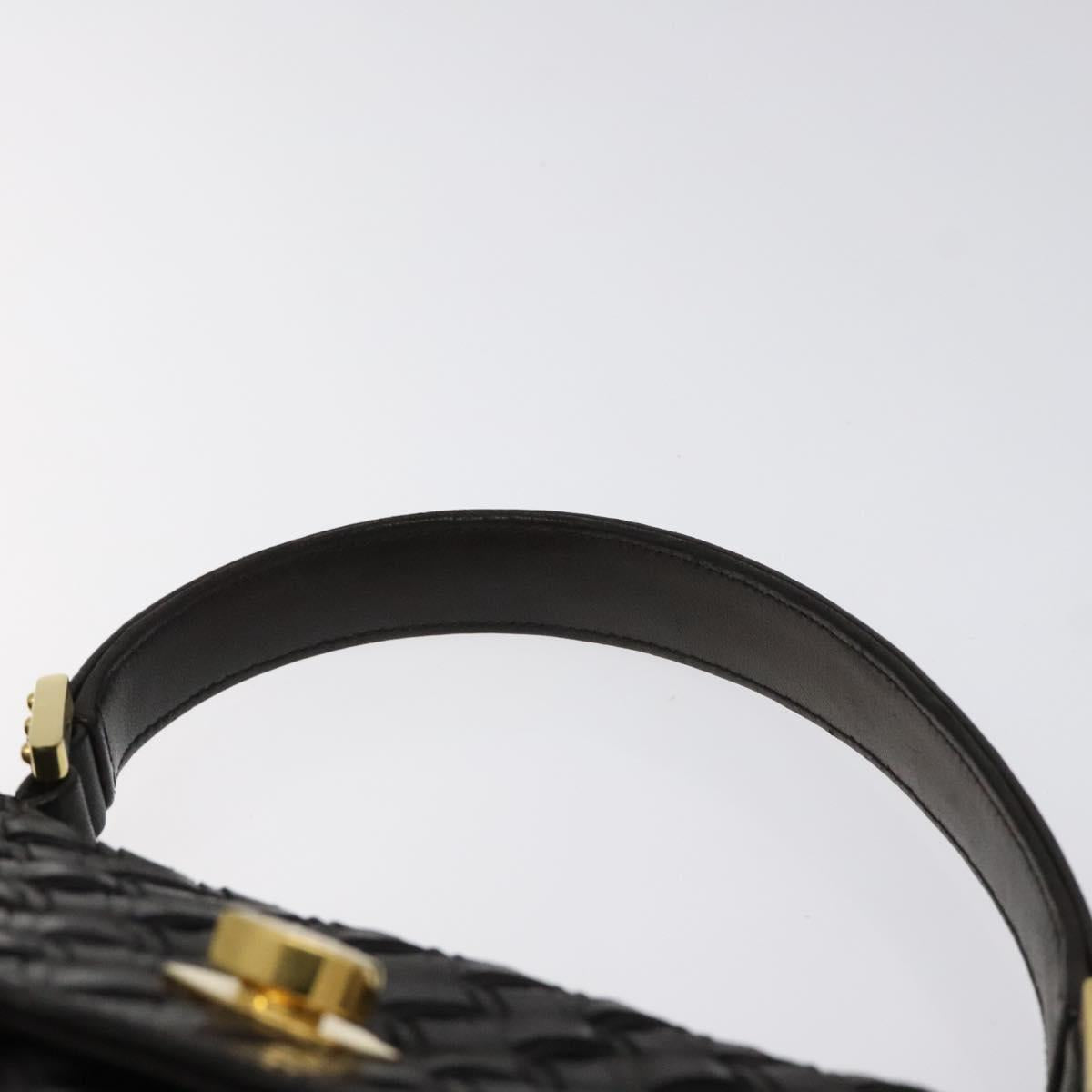 BALLY Hand Bag Leather Black Gold Auth BA2296