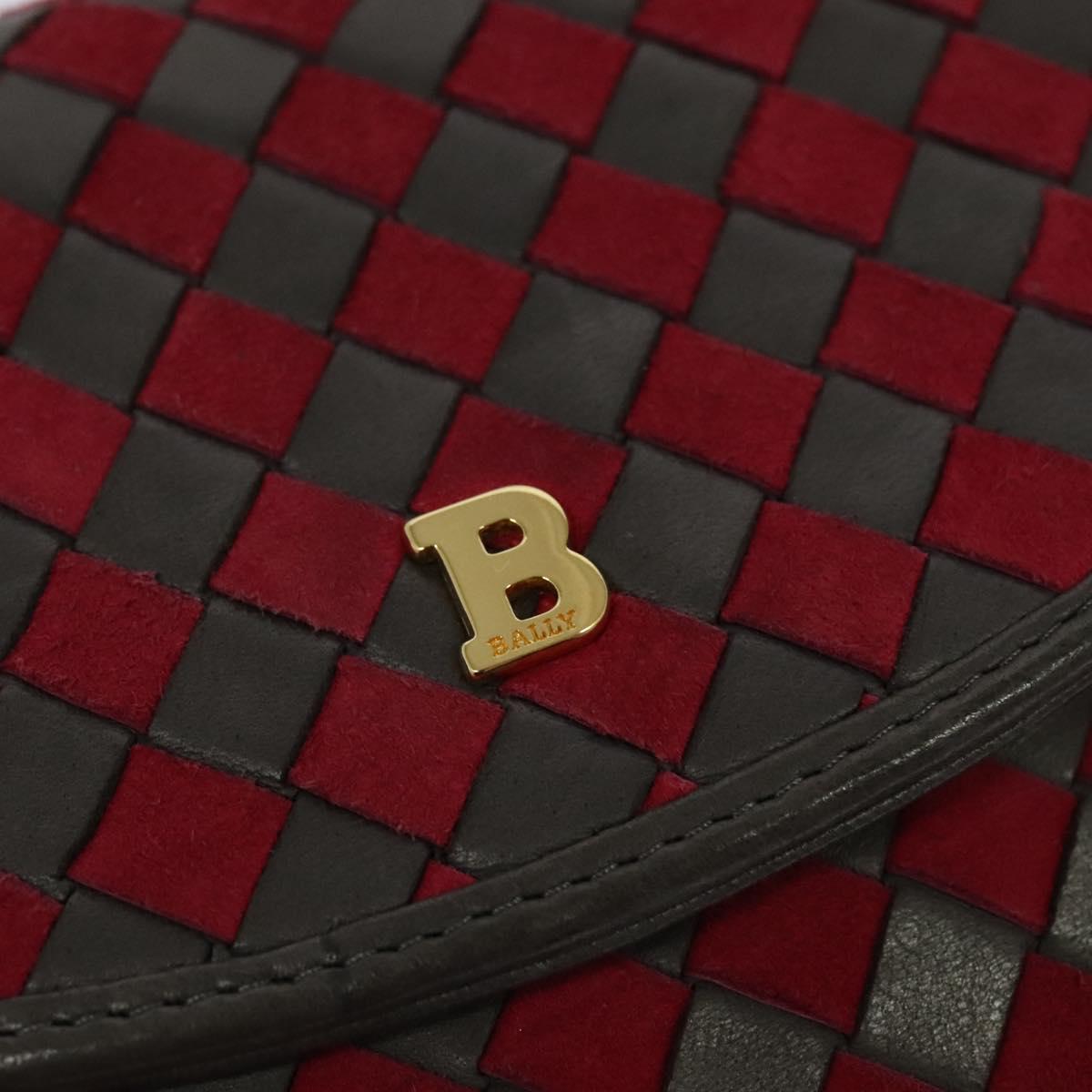 BALLY Shoulder Bag Leather Red Gold Auth BA2299