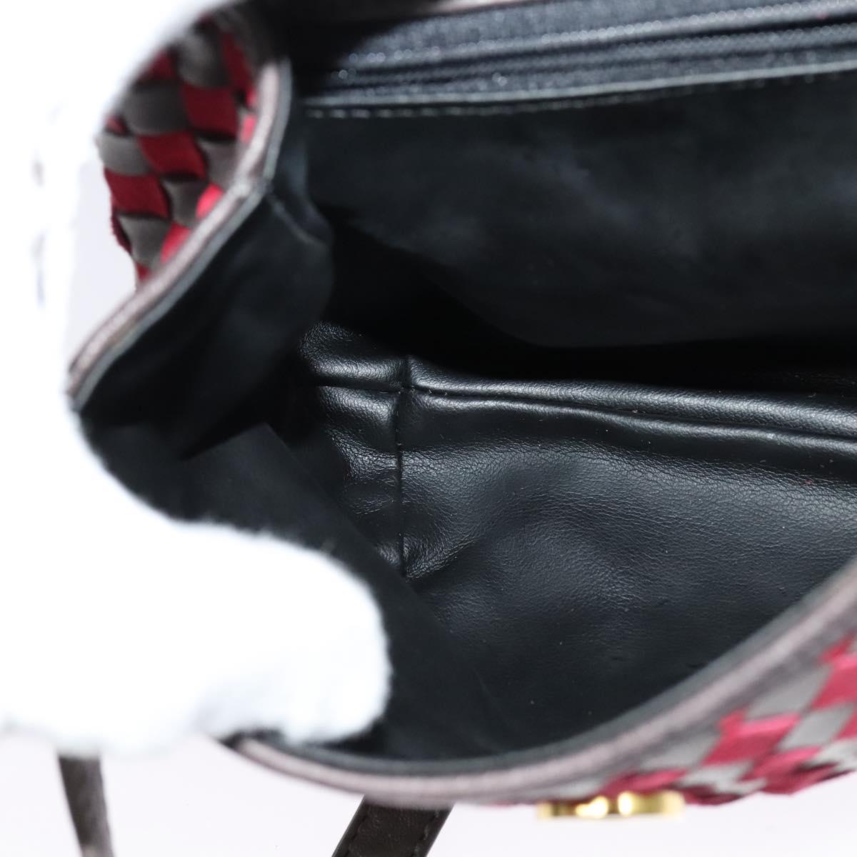 BALLY Shoulder Bag Leather Red Gold Auth BA2299