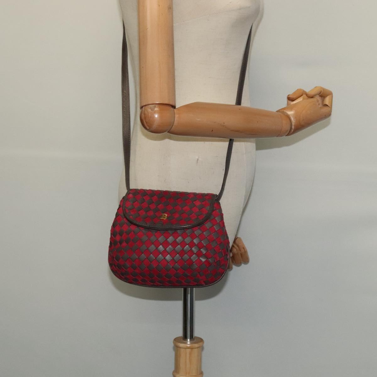 BALLY Shoulder Bag Leather Red Gold Auth BA2299