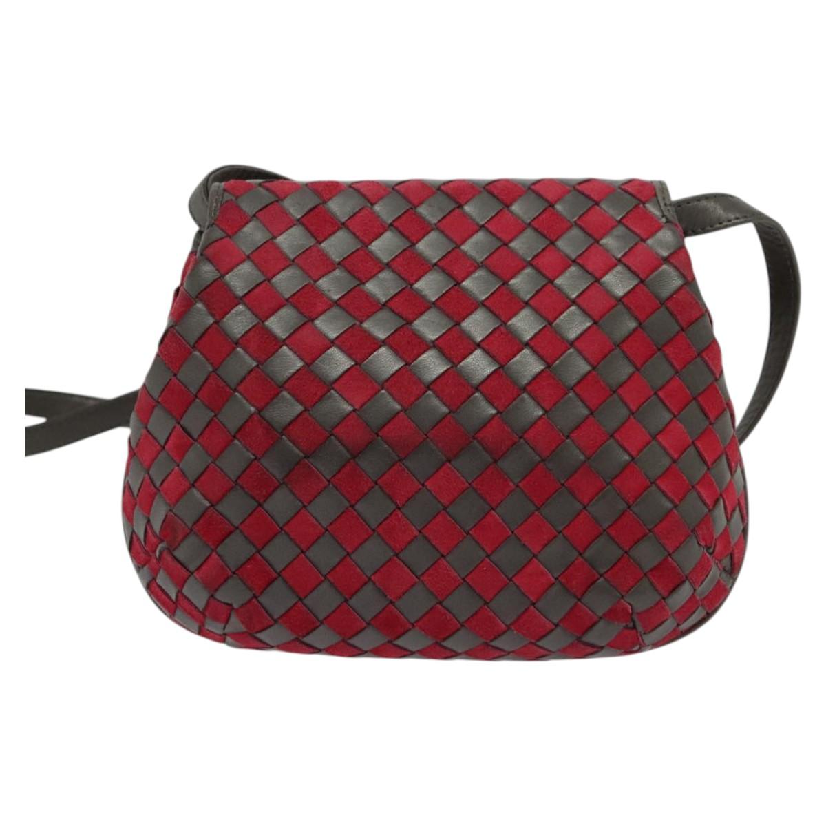 BALLY Shoulder Bag Leather Red Gold Auth BA2299