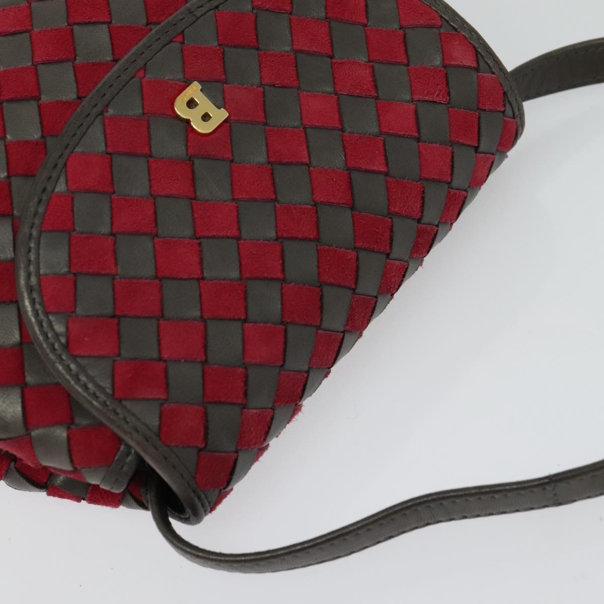 BALLY Shoulder Bag Leather Red Gold Auth BA2299
