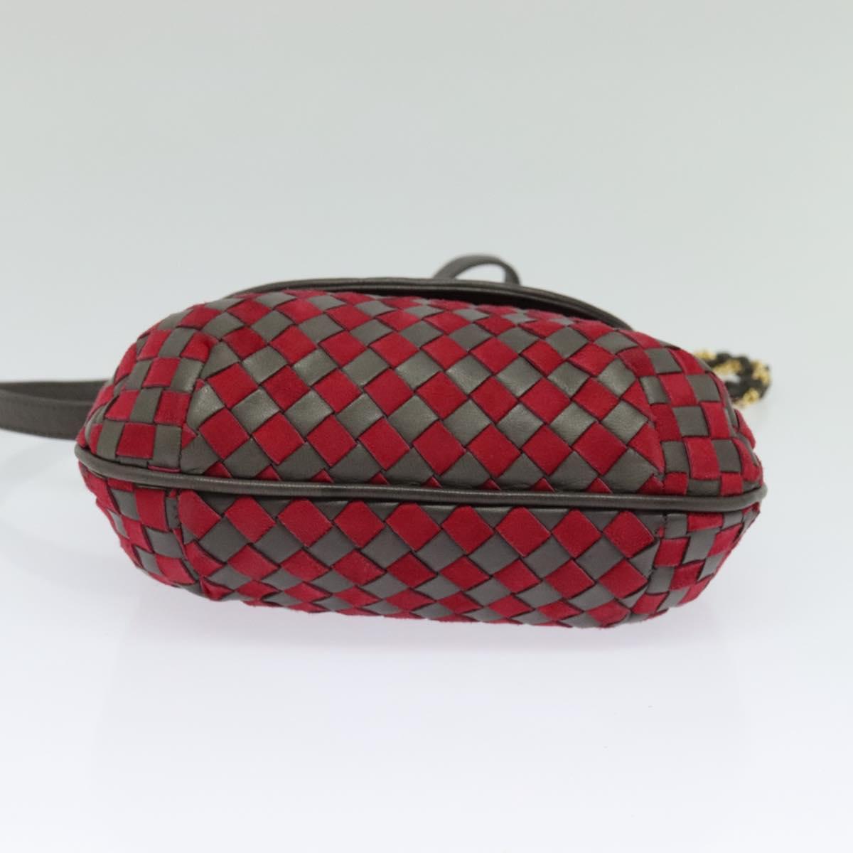 BALLY Shoulder Bag Leather Red Gold Auth BA2299