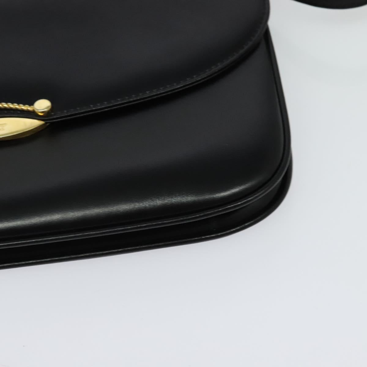 BALLY Shoulder Bag Leather Black Gold Auth BA2300