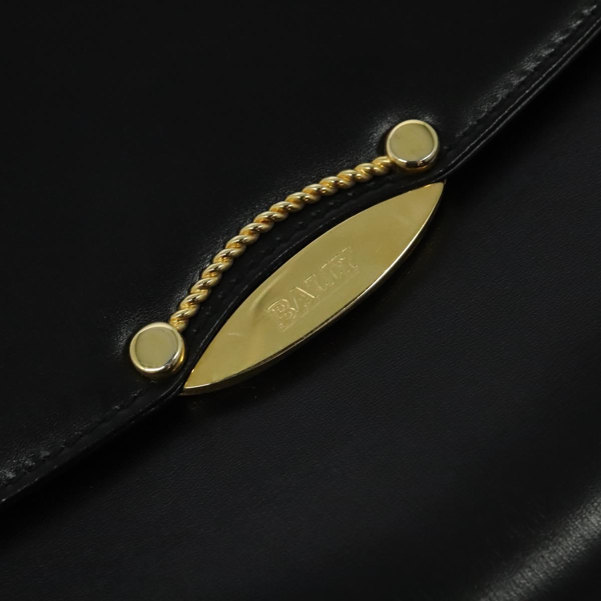 BALLY Shoulder Bag Leather Black Gold Auth BA2300