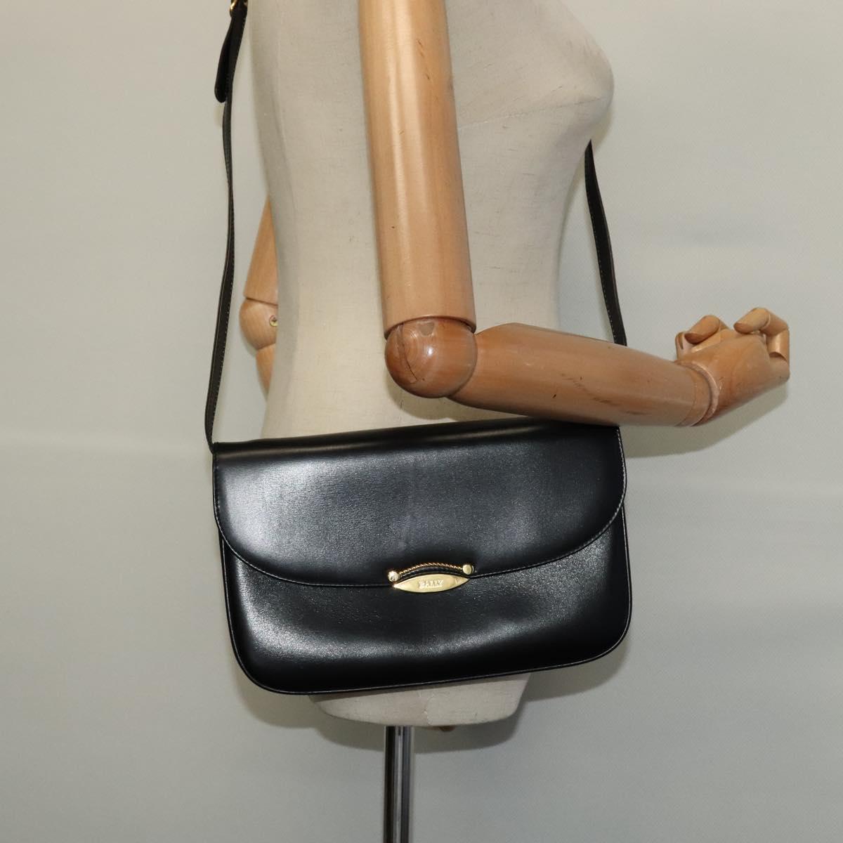 BALLY Shoulder Bag Leather Black Gold Auth BA2300