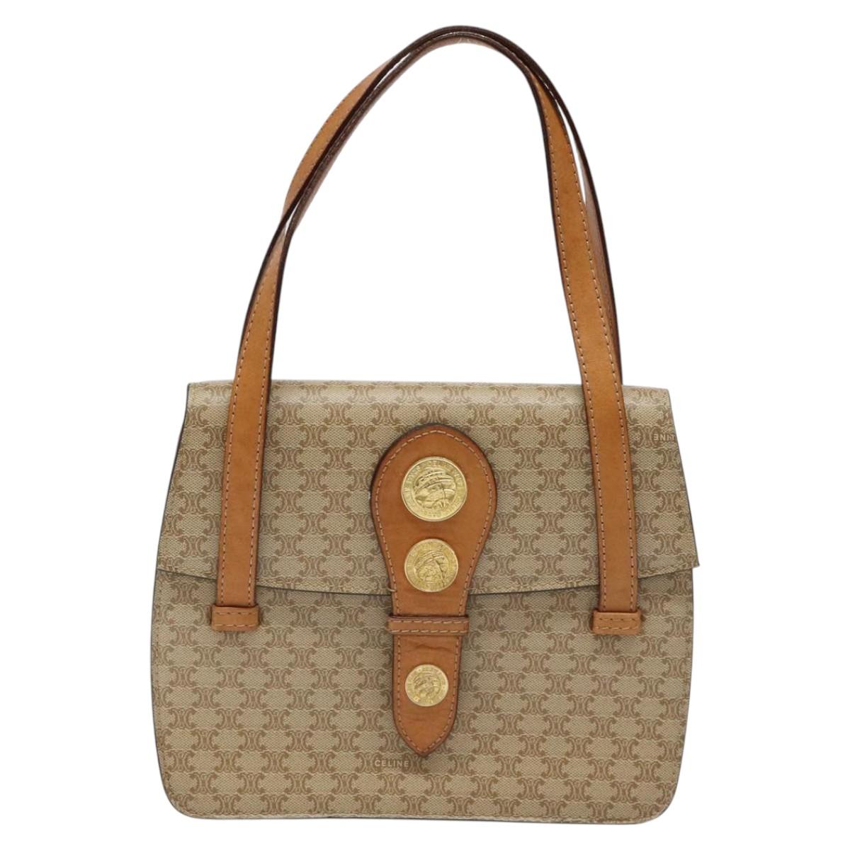 CELINE Macadam Canvas Hand Bag PVC Beige Gold Auth BA2310
