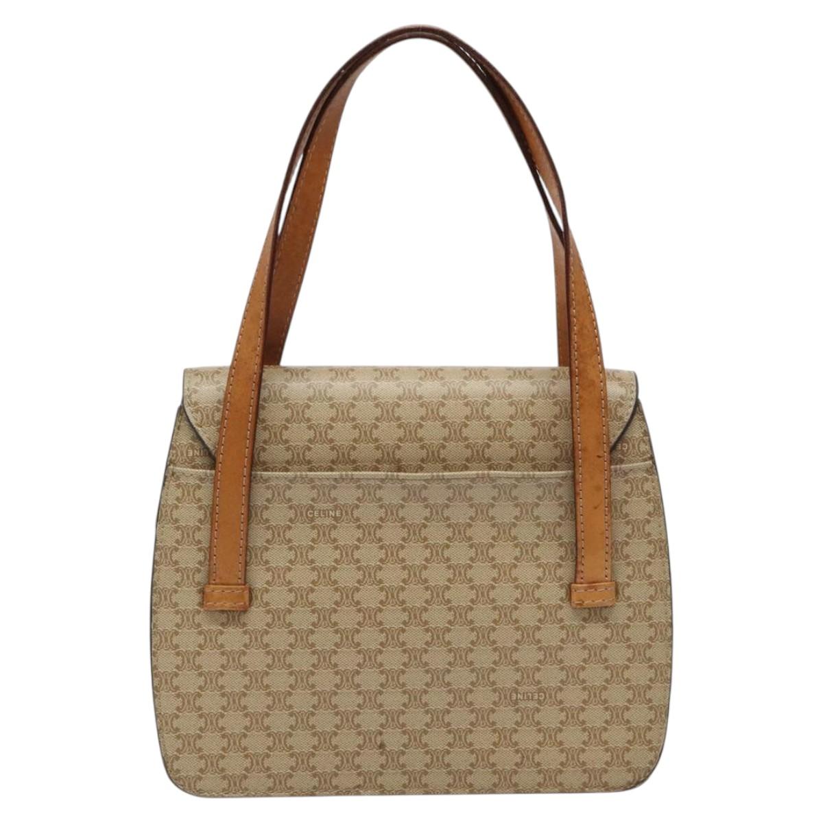 CELINE Macadam Canvas Hand Bag PVC Beige Gold Auth BA2310