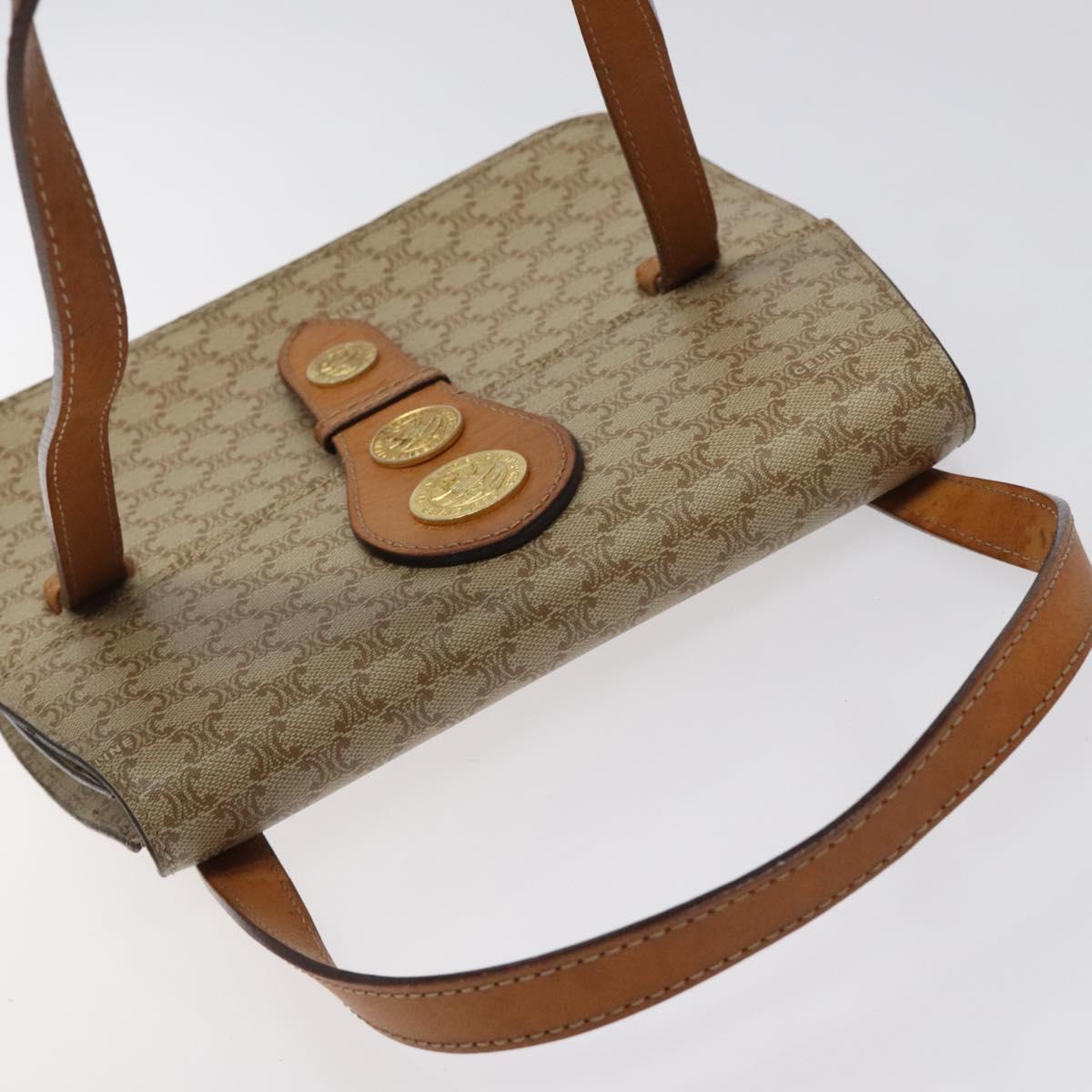 CELINE Macadam Canvas Hand Bag PVC Beige Gold Auth BA2310