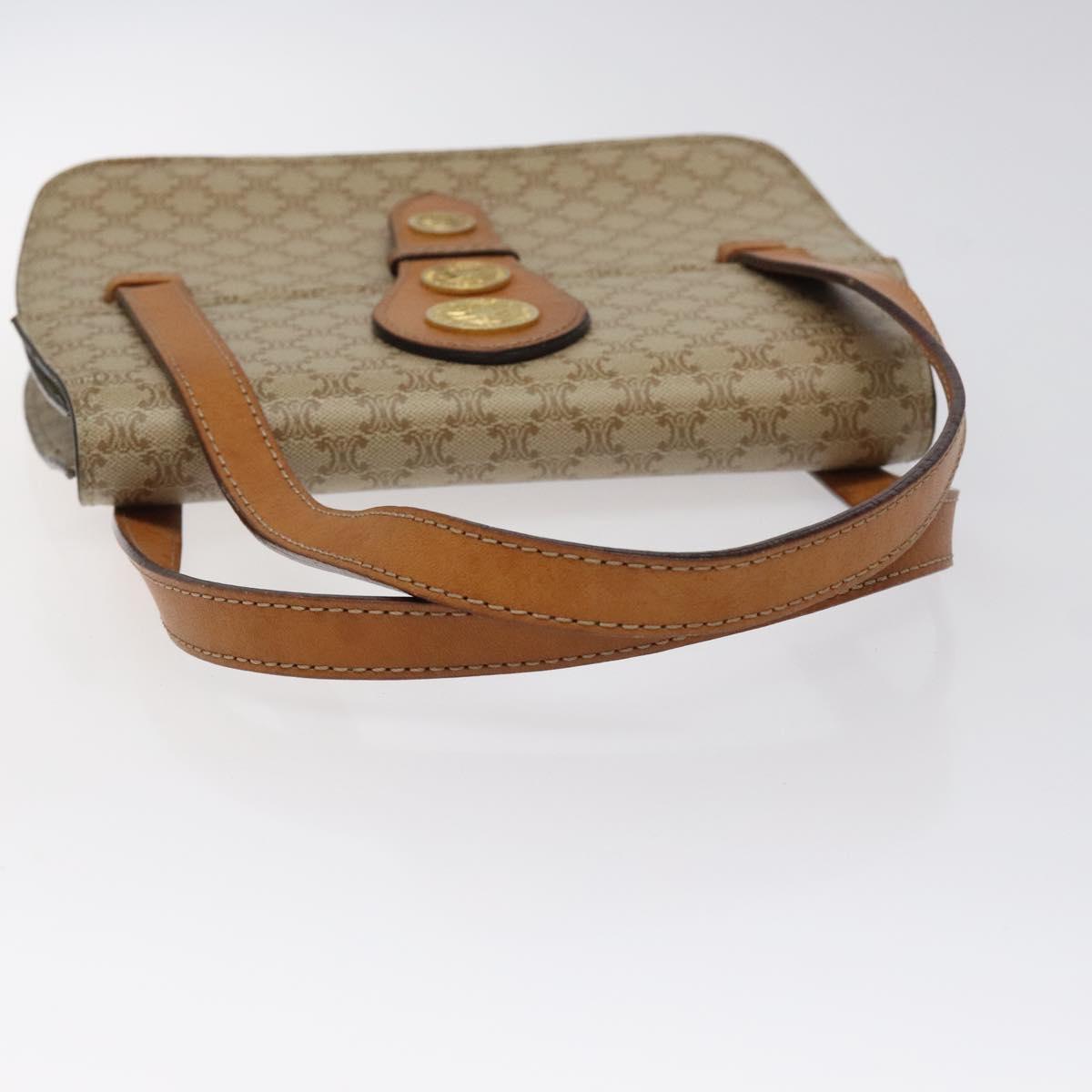 CELINE Macadam Canvas Hand Bag PVC Beige Gold Auth BA2310