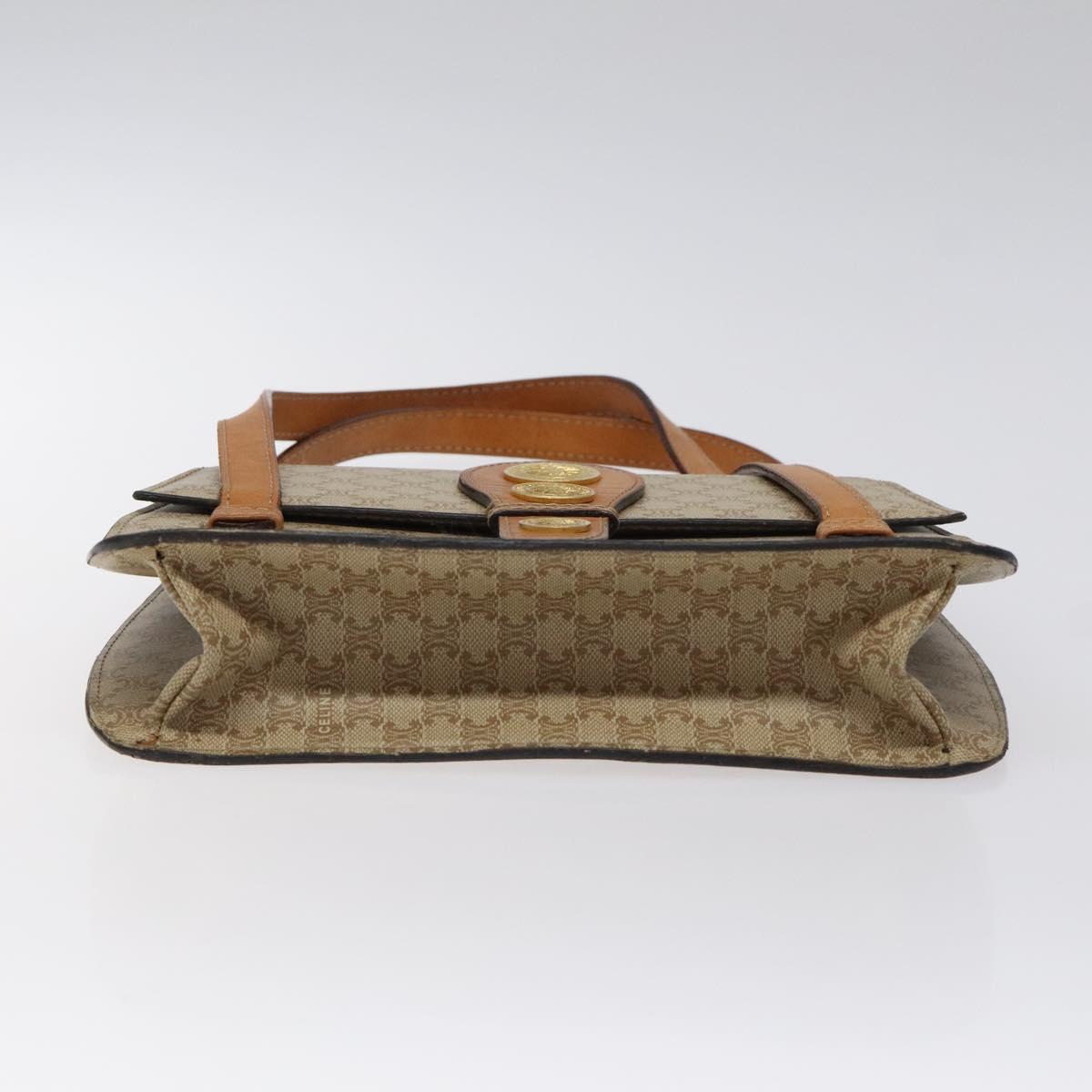 CELINE Macadam Canvas Hand Bag PVC Beige Gold Auth BA2310