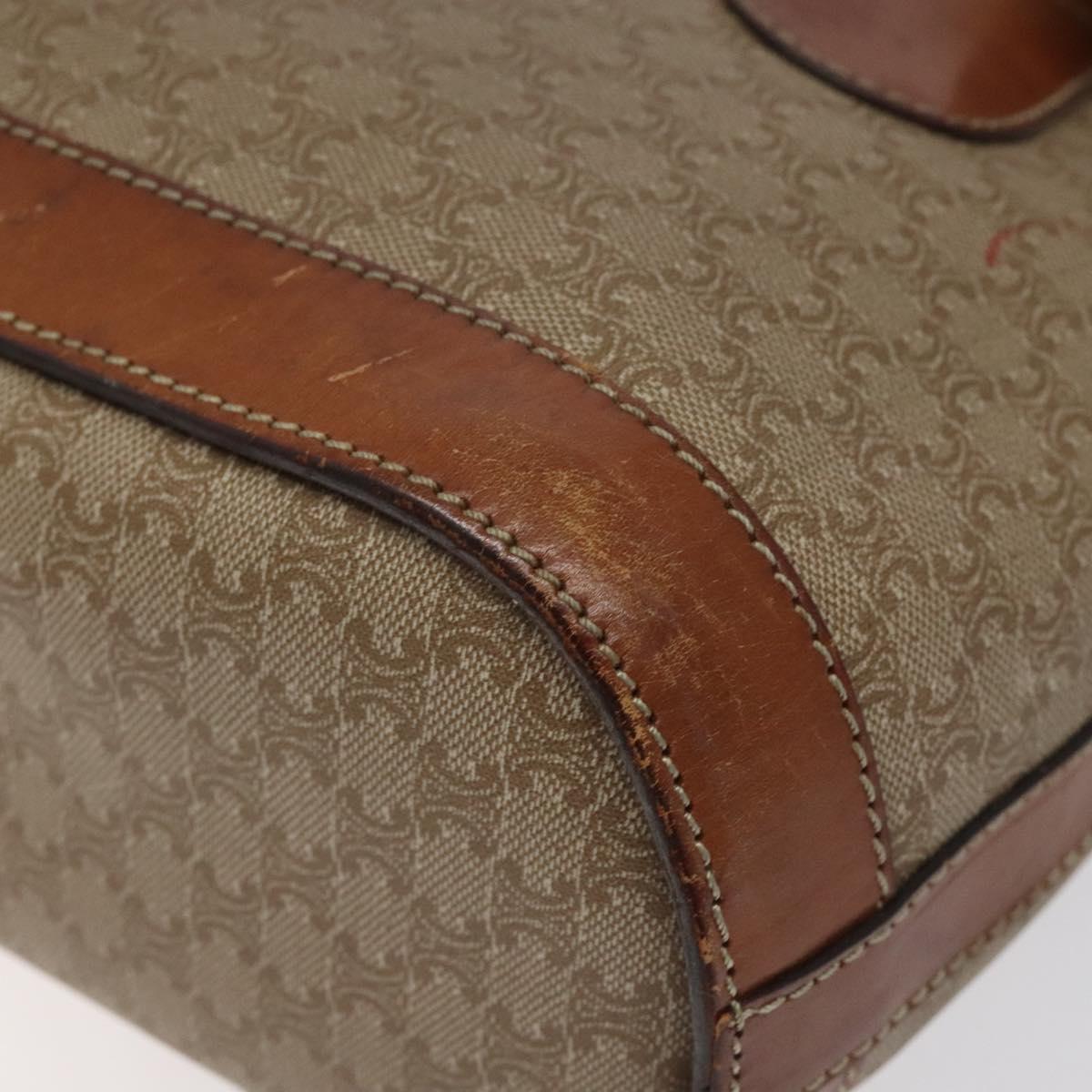 CELINE Macadam Canvas Tote Bag PVC Beige Gold Auth BA2311