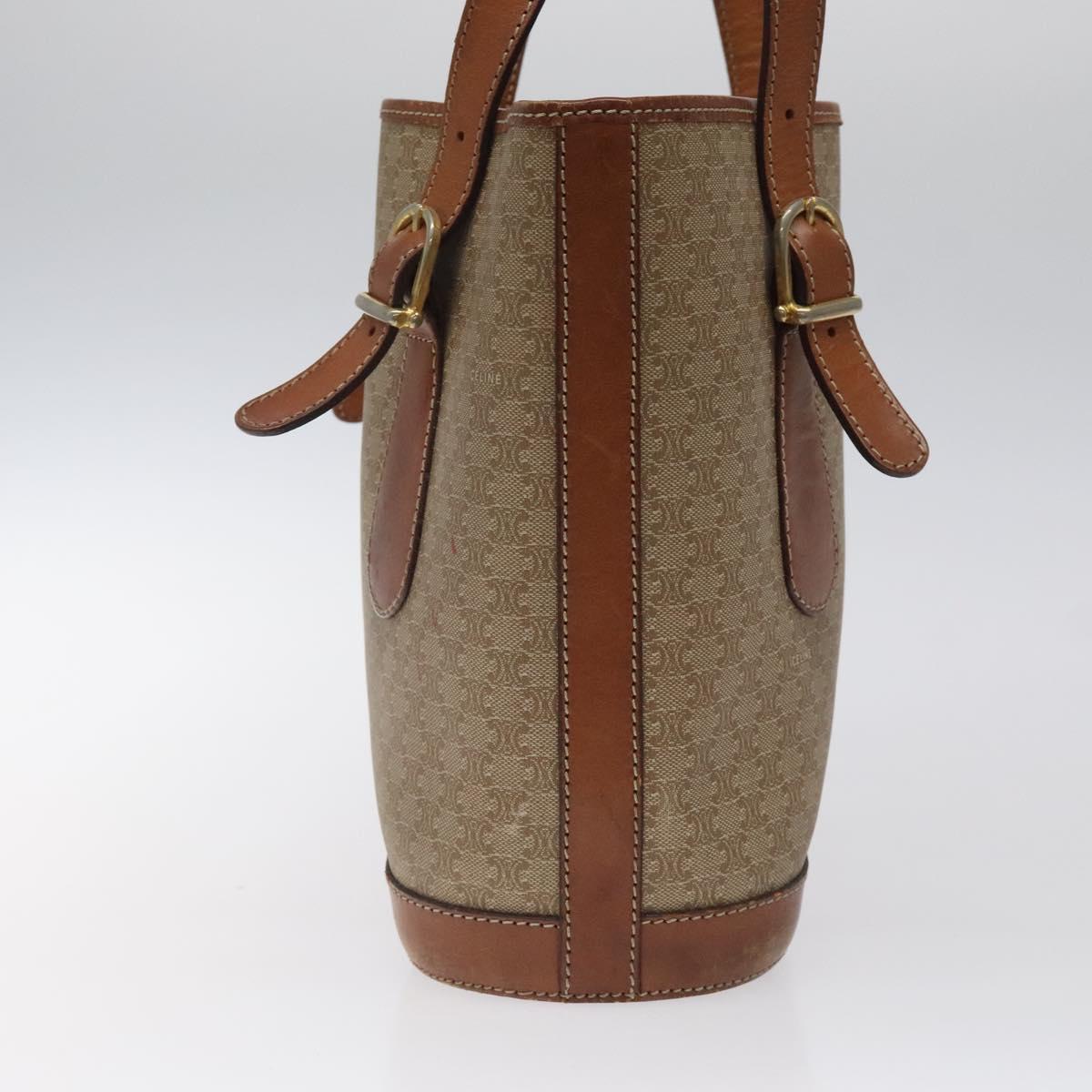 CELINE Macadam Canvas Tote Bag PVC Beige Gold Auth BA2311