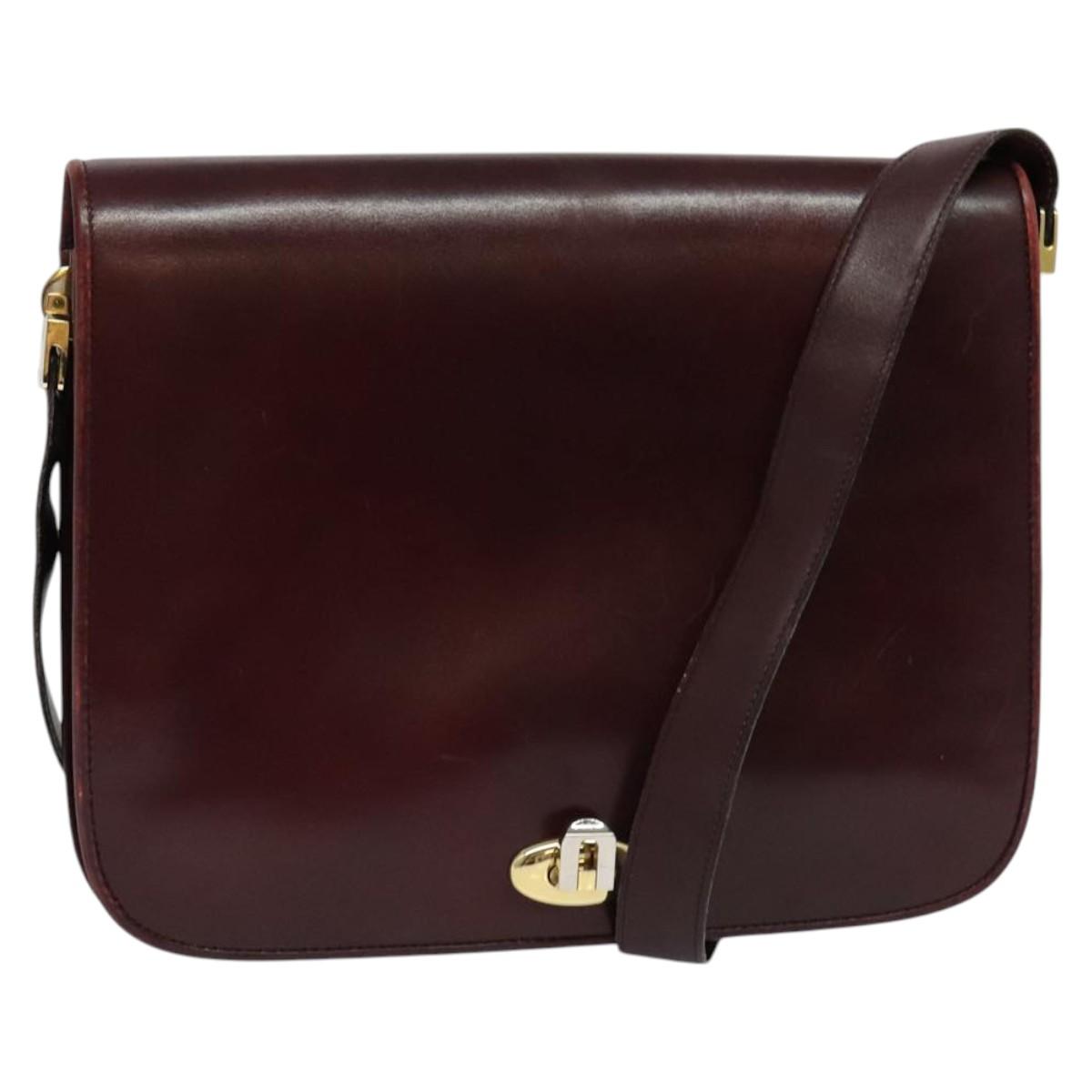 BALLY Shoulder Bag Leather Bordeaux Gold Auth BA2313