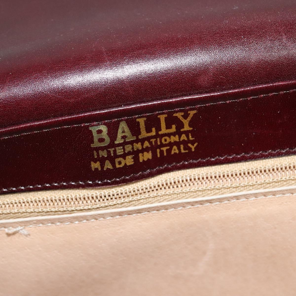BALLY Shoulder Bag Leather Bordeaux Gold Auth BA2313
