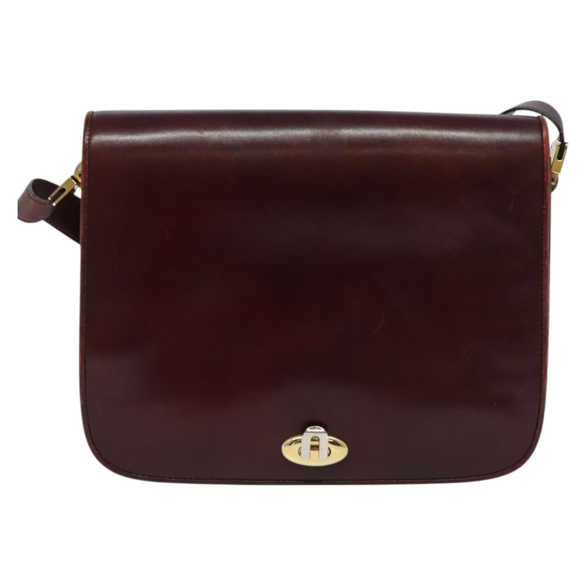 BALLY Shoulder Bag Leather Bordeaux Gold Auth BA2313