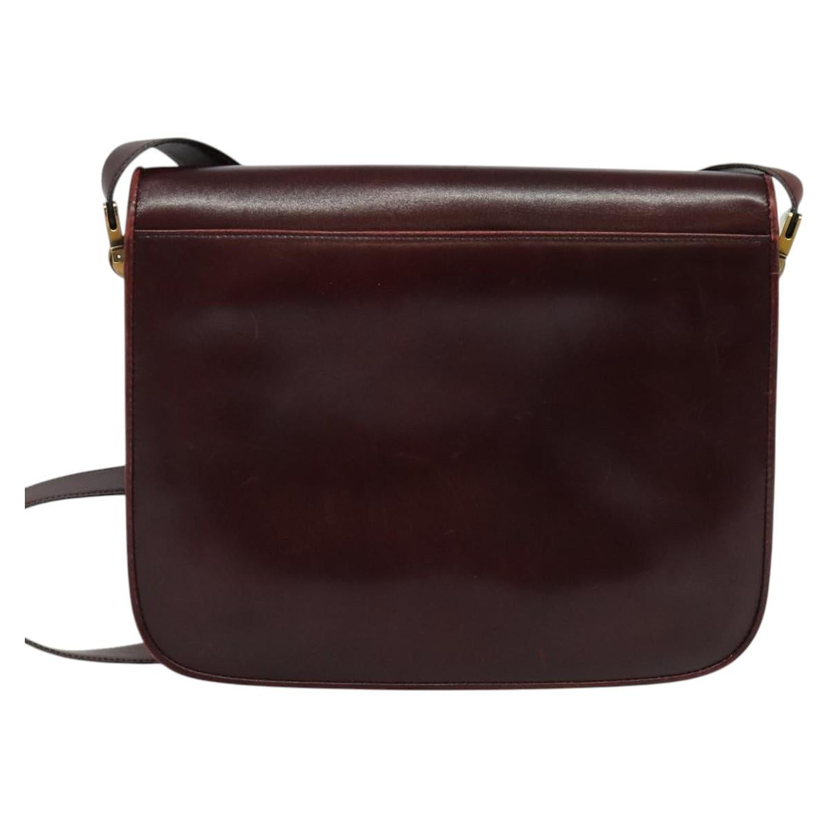 BALLY Shoulder Bag Leather Bordeaux Gold Auth BA2313