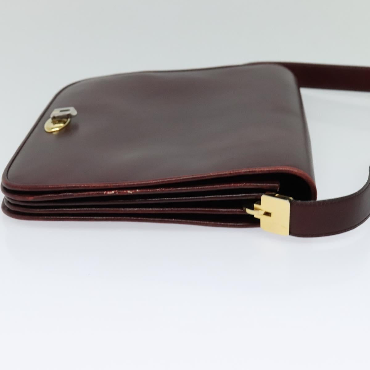 BALLY Shoulder Bag Leather Bordeaux Gold Auth BA2313