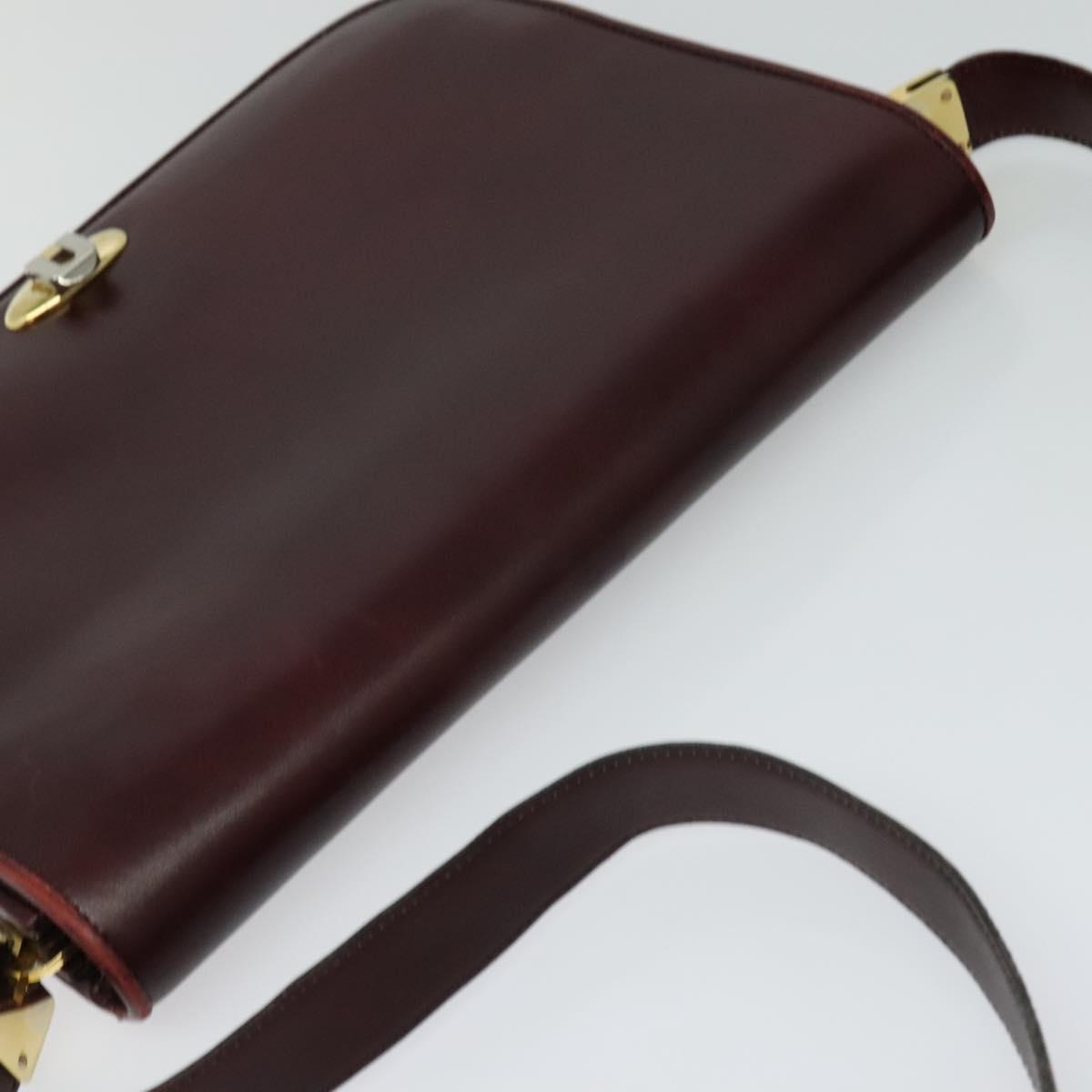 BALLY Shoulder Bag Leather Bordeaux Gold Auth BA2313