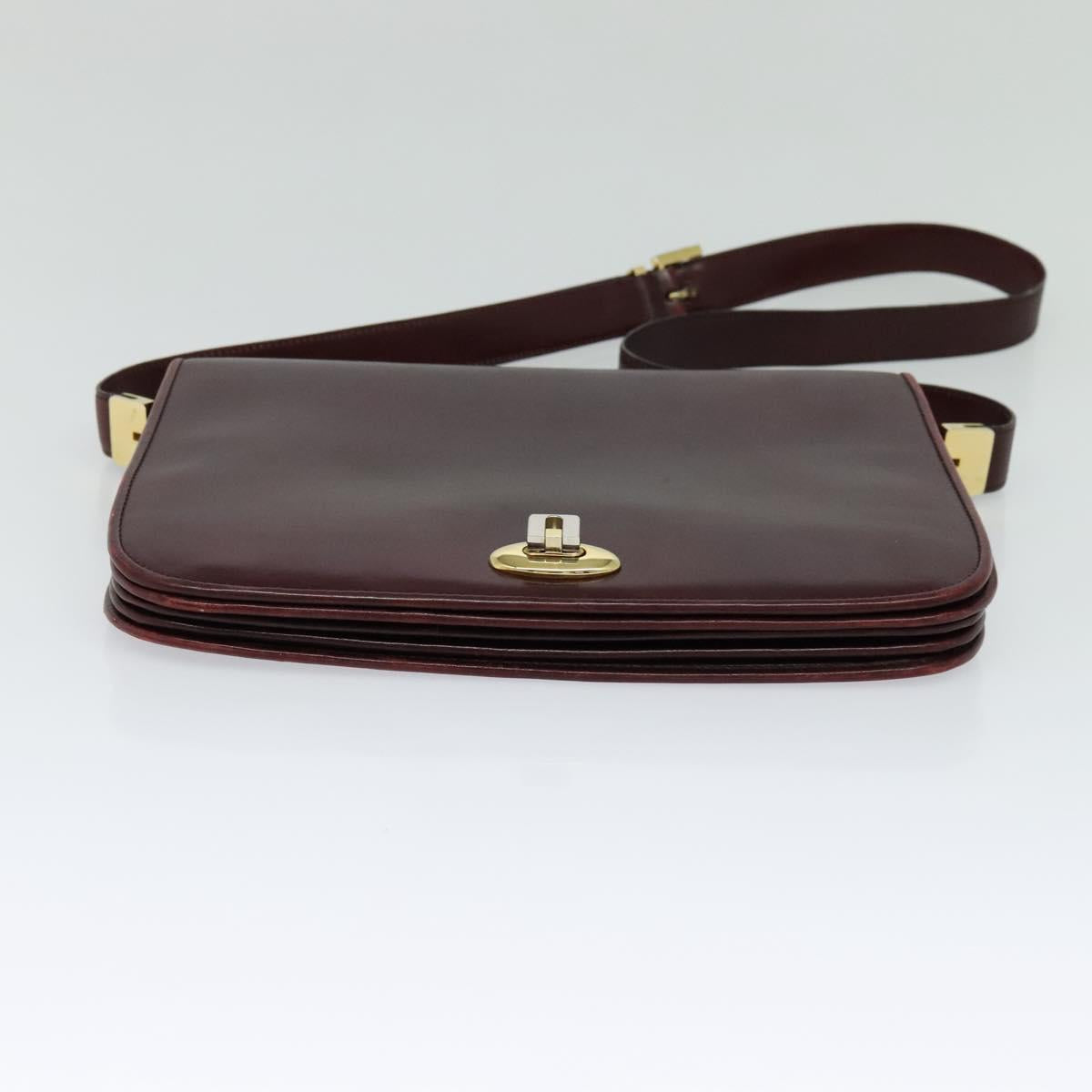 BALLY Shoulder Bag Leather Bordeaux Gold Auth BA2313