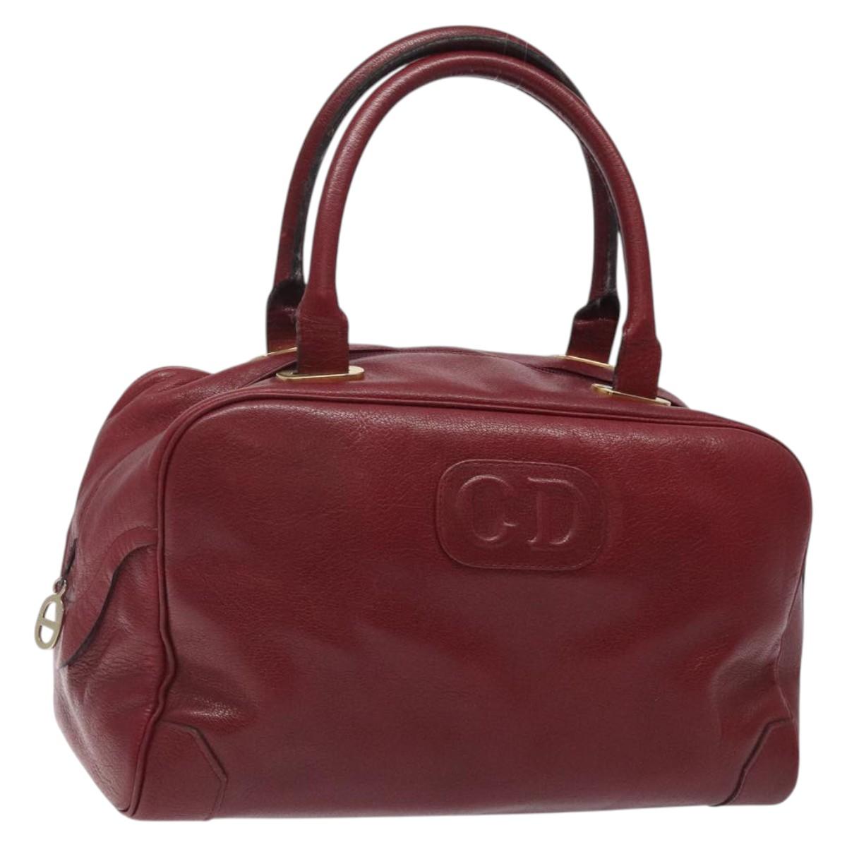 Christian Dior Hand Bag Leather Red Gold Auth BA2315