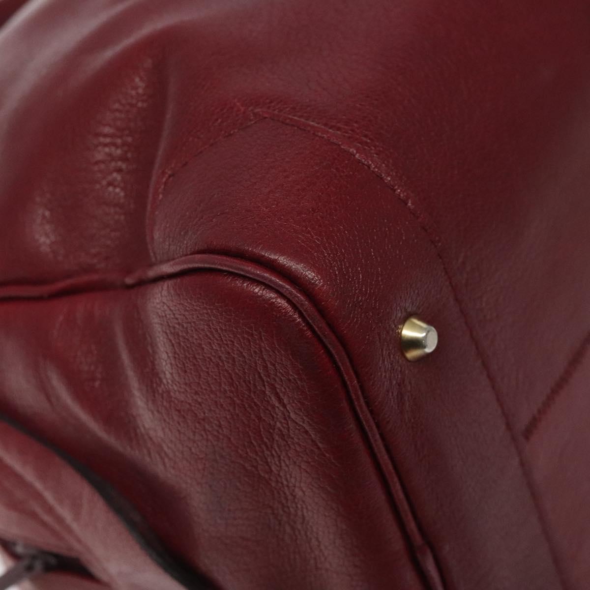 Christian Dior Hand Bag Leather Red Gold Auth BA2315