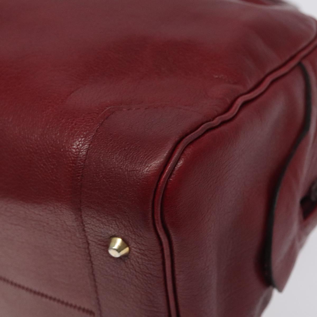 Christian Dior Hand Bag Leather Red Gold Auth BA2315