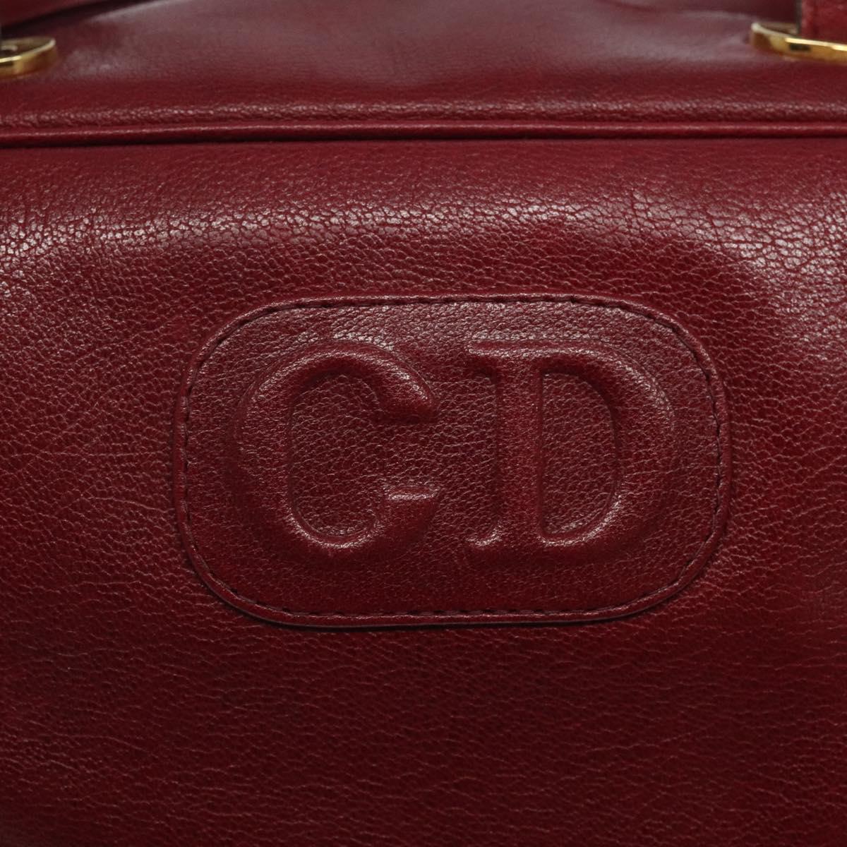 Christian Dior Hand Bag Leather Red Gold Auth BA2315