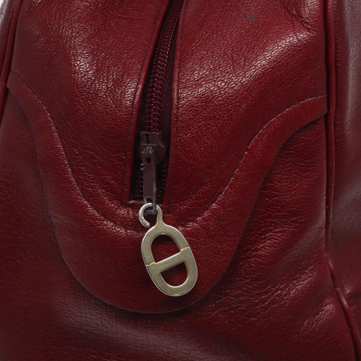 Christian Dior Hand Bag Leather Red Gold Auth BA2315