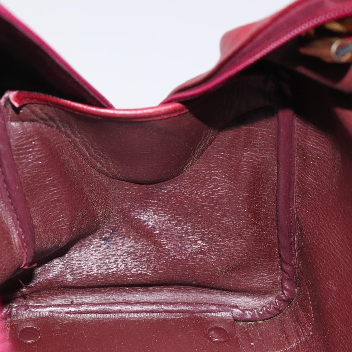 Christian Dior Hand Bag Leather Red Gold Auth BA2315