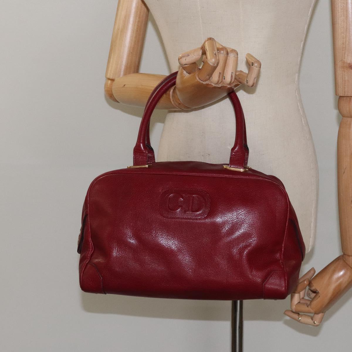 Christian Dior Hand Bag Leather Red Gold Auth BA2315