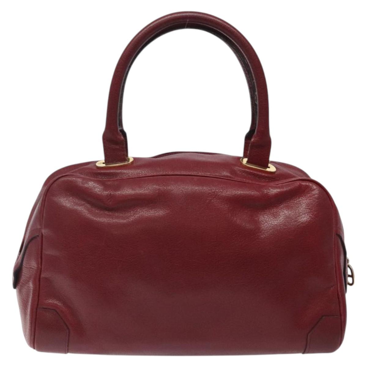 Christian Dior Hand Bag Leather Red Gold Auth BA2315