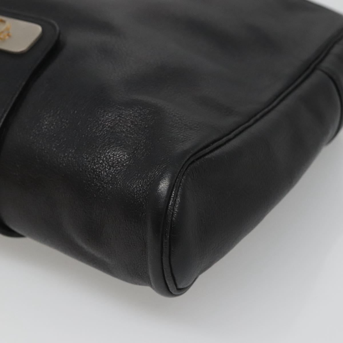 Christian Dior Shoulder Bag Leather Black Gold Auth BA2316