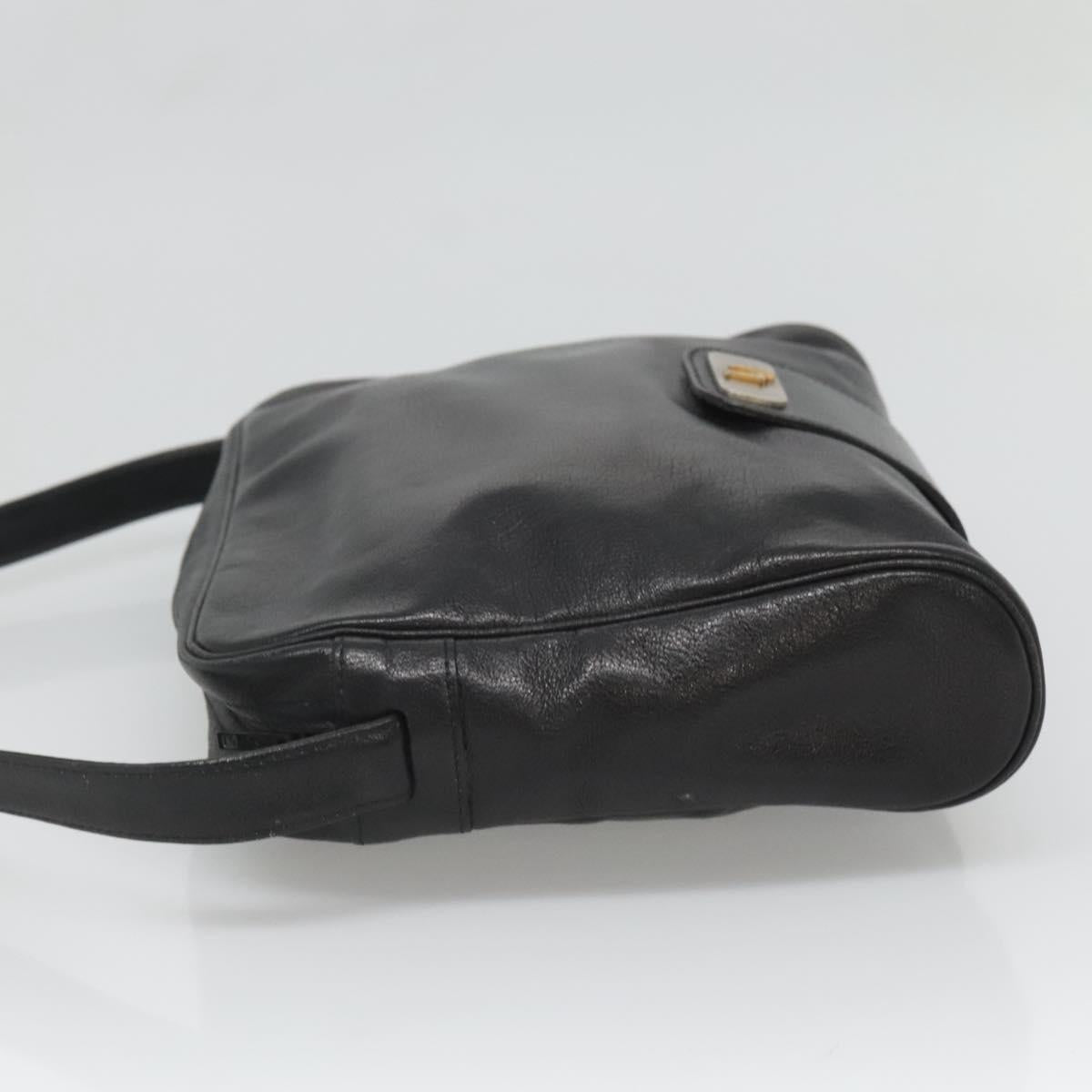 Christian Dior Shoulder Bag Leather Black Gold Auth BA2316