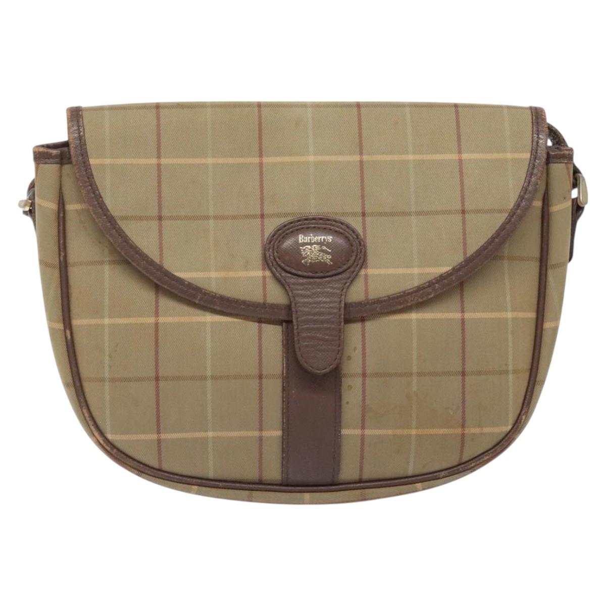 Burberrys Nova Check Shoulder Bag Canvas Beige Gold Auth BA2319