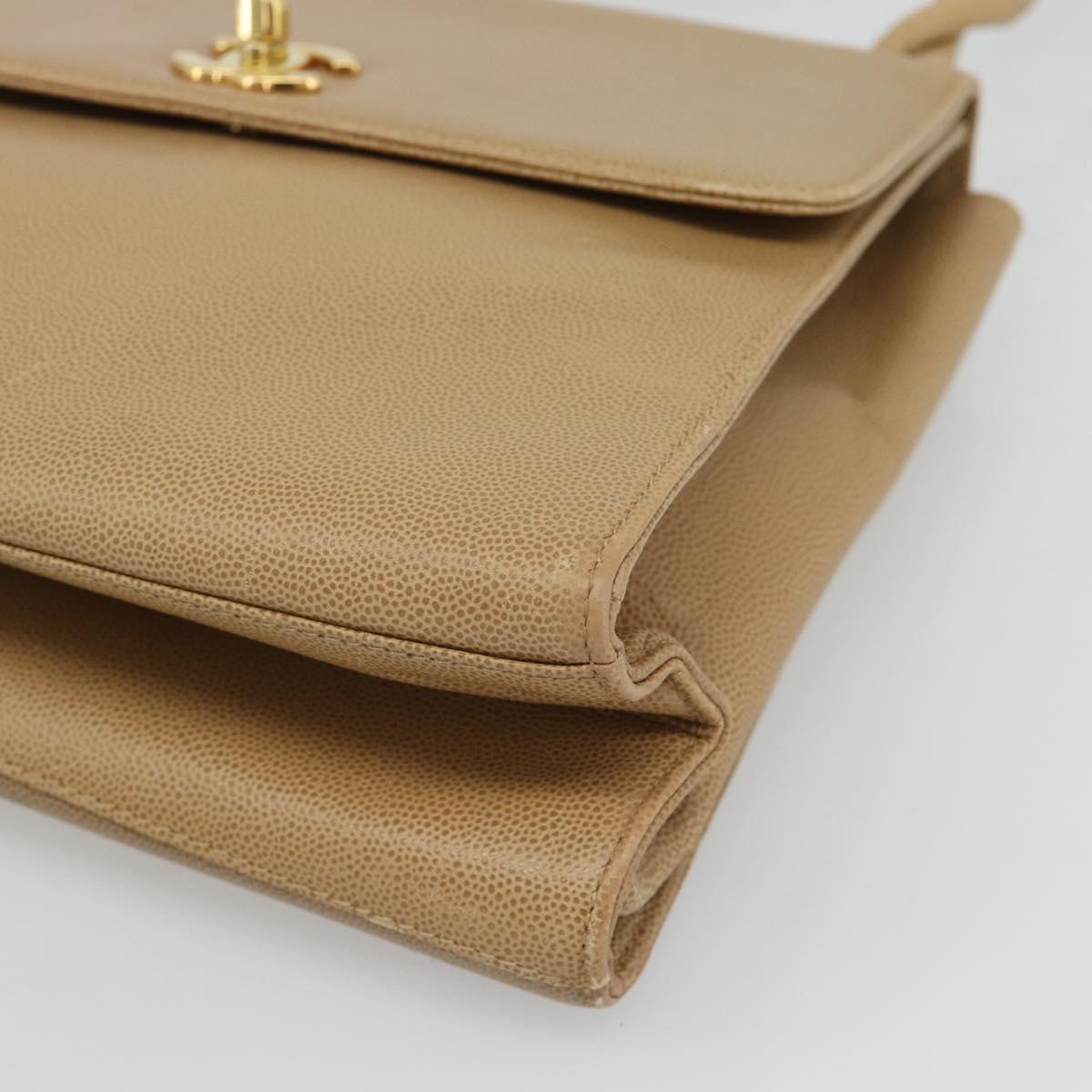 CHANEL Shoulder Bag Caviar Skin Beige Gold CC Auth BA2341