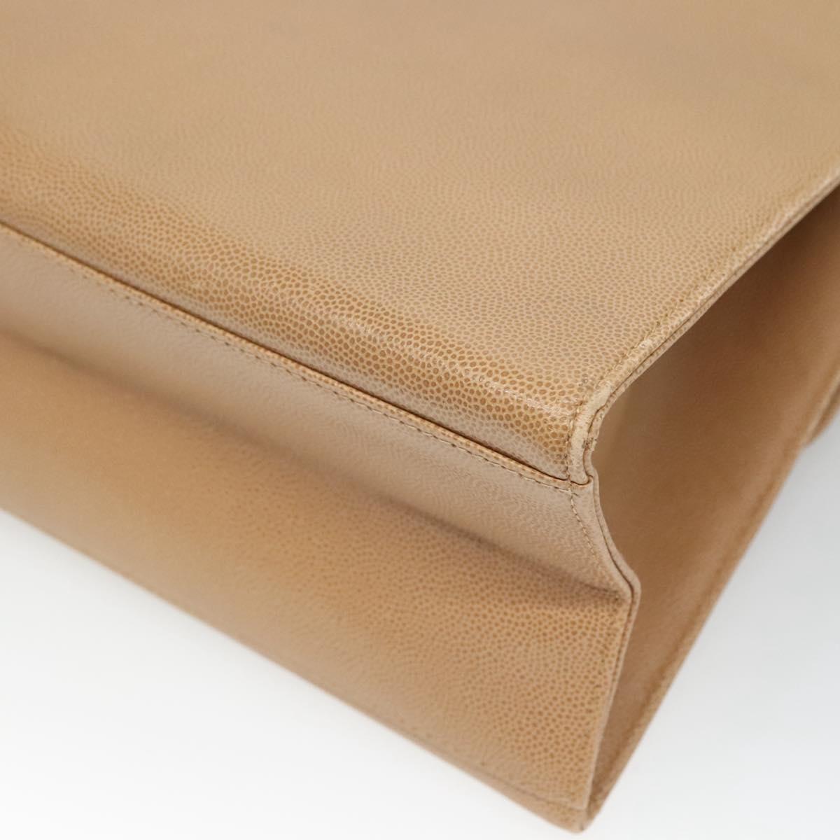 CHANEL Shoulder Bag Caviar Skin Beige Gold CC Auth BA2341