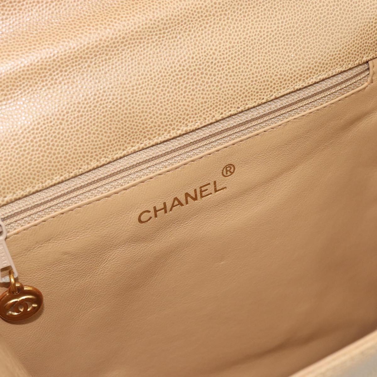 CHANEL Shoulder Bag Caviar Skin Beige Gold CC Auth BA2341