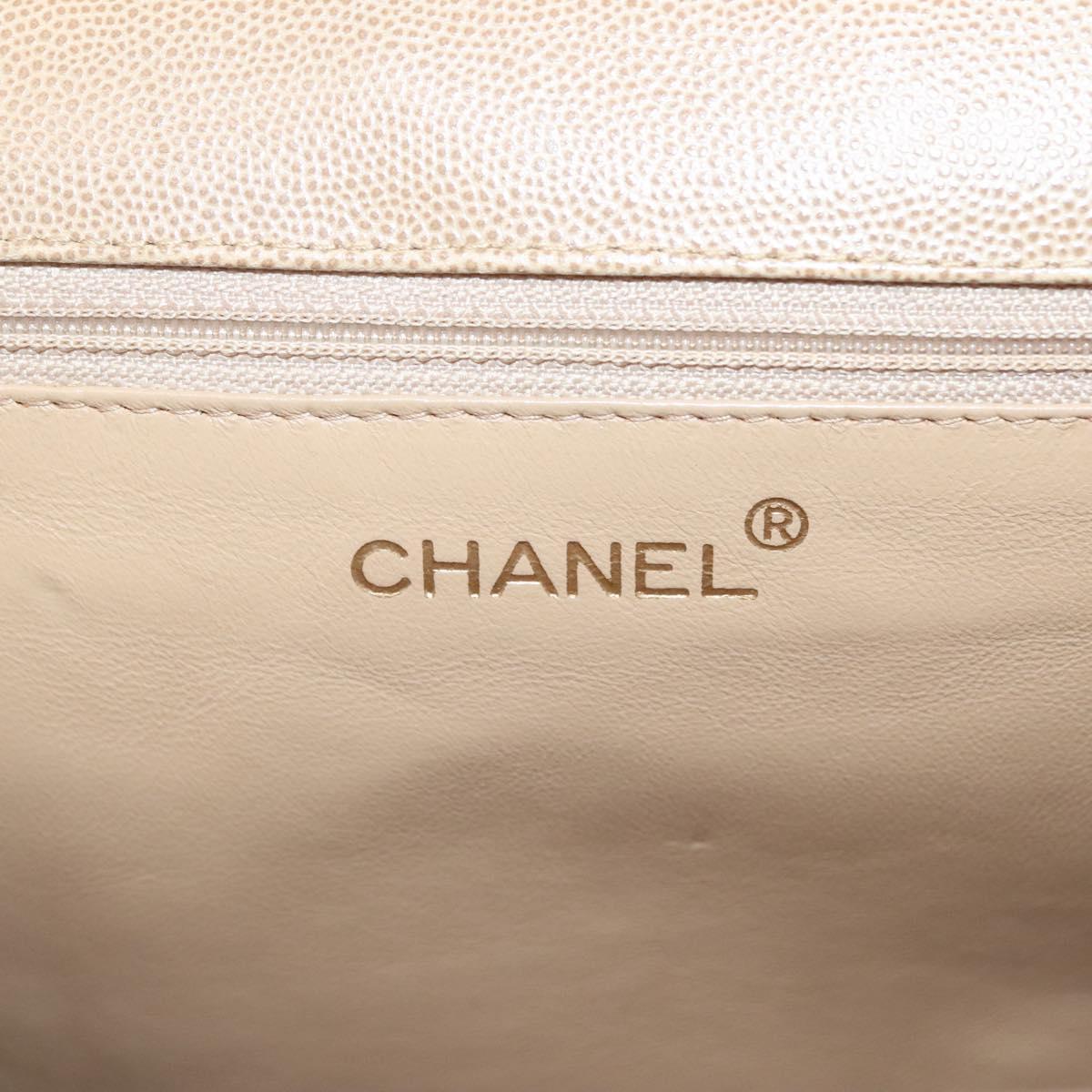 CHANEL Shoulder Bag Caviar Skin Beige Gold CC Auth BA2341