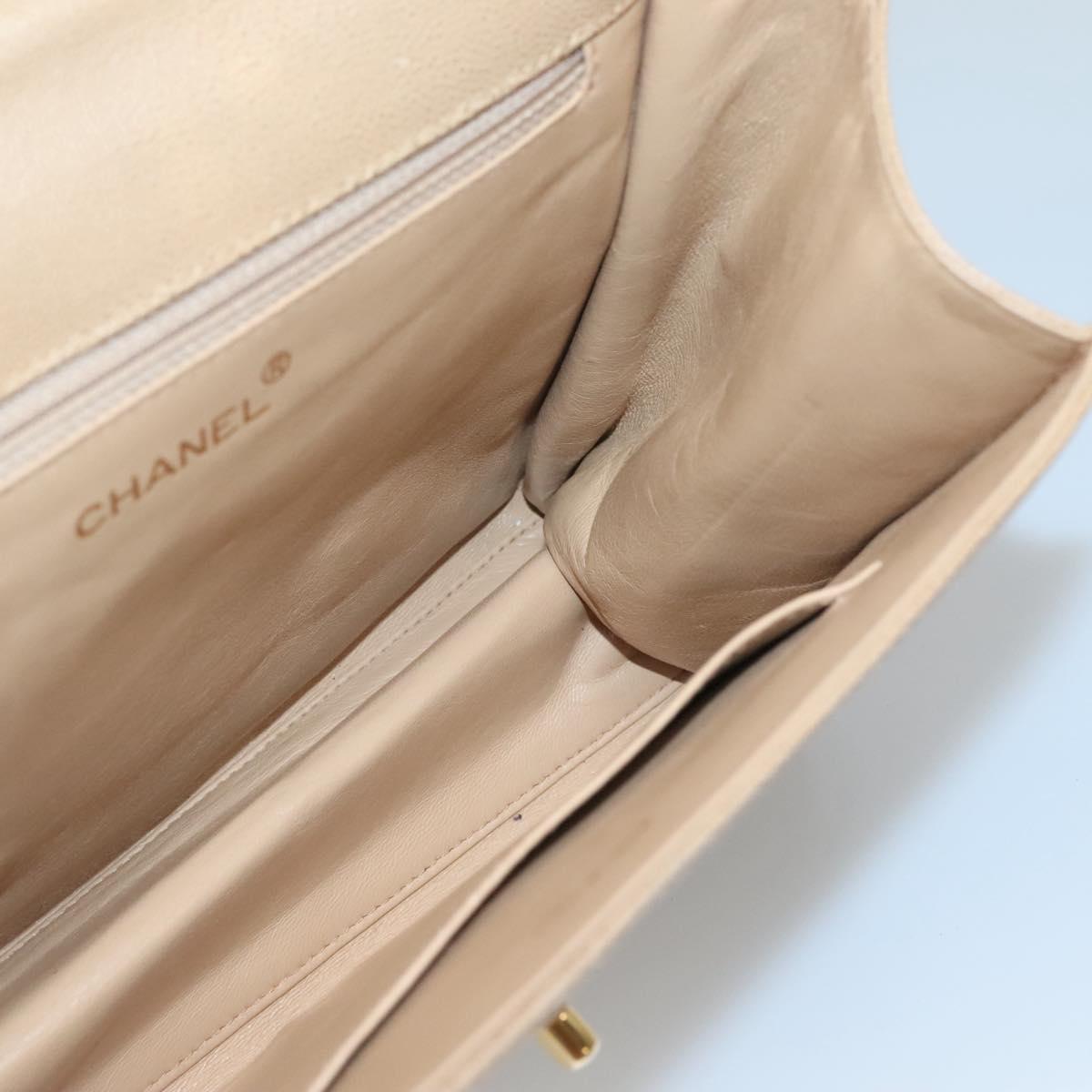 CHANEL Shoulder Bag Caviar Skin Beige Gold CC Auth BA2341