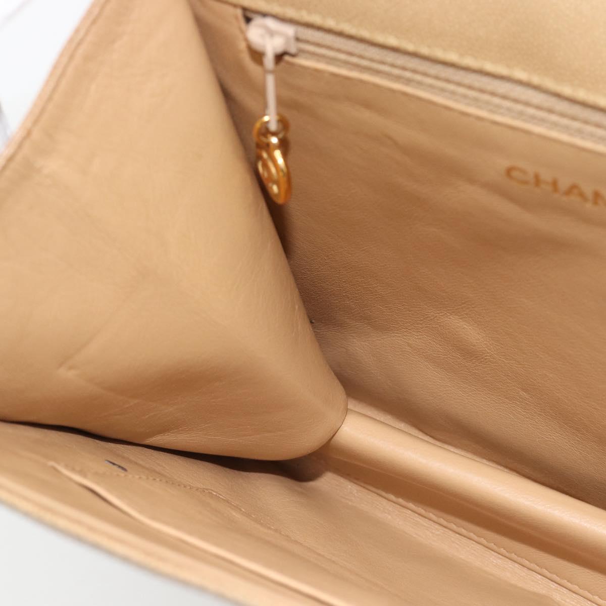 CHANEL Shoulder Bag Caviar Skin Beige Gold CC Auth BA2341