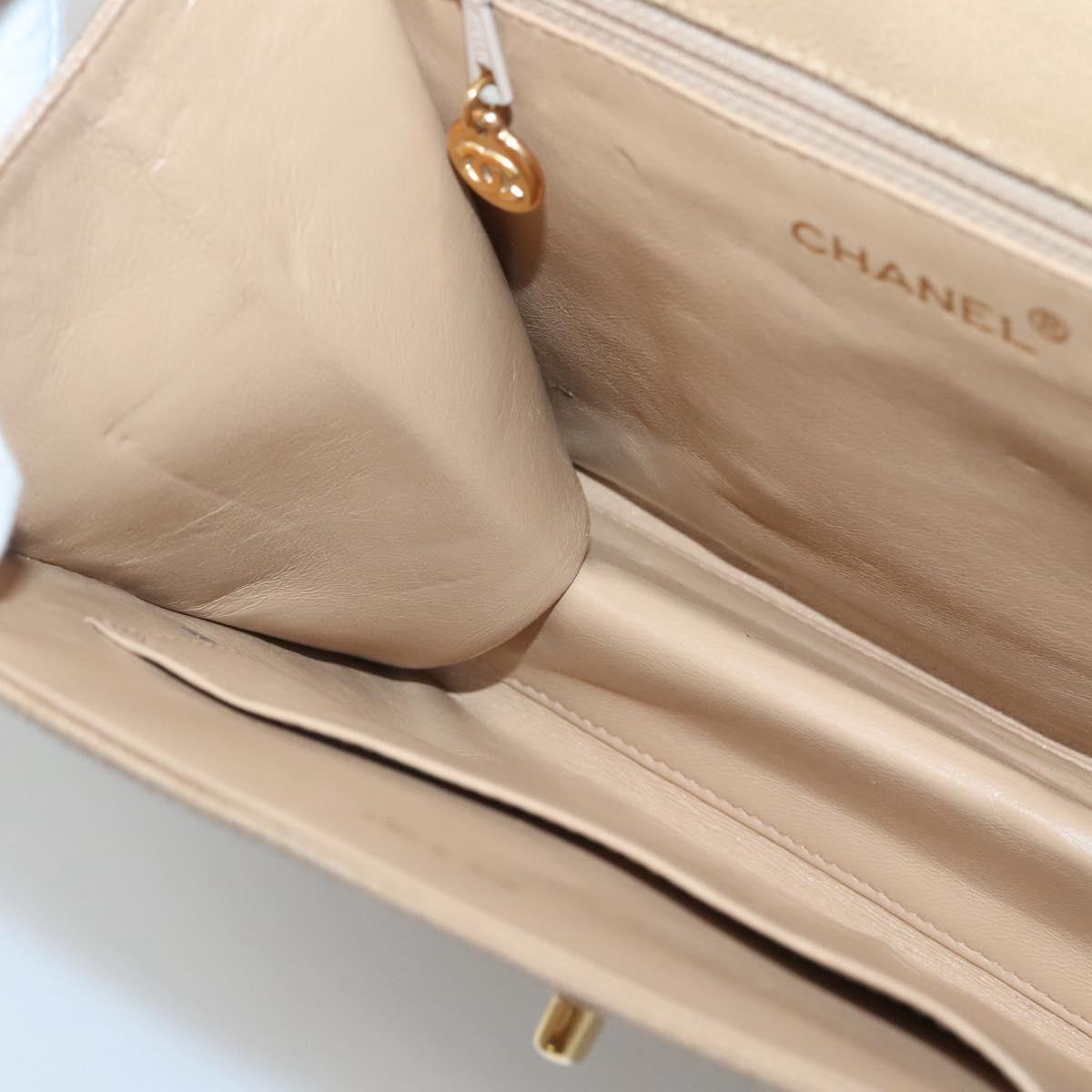CHANEL Shoulder Bag Caviar Skin Beige Gold CC Auth BA2341