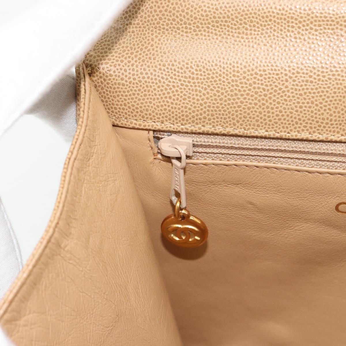 CHANEL Shoulder Bag Caviar Skin Beige Gold CC Auth BA2341