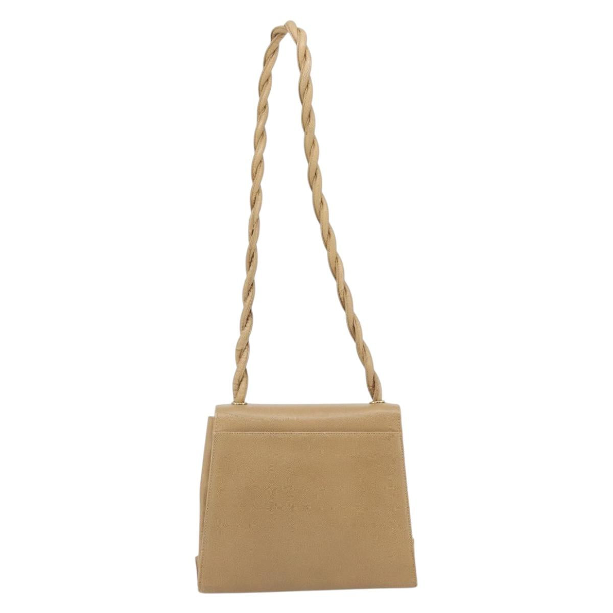CHANEL Shoulder Bag Caviar Skin Beige Gold CC Auth BA2341