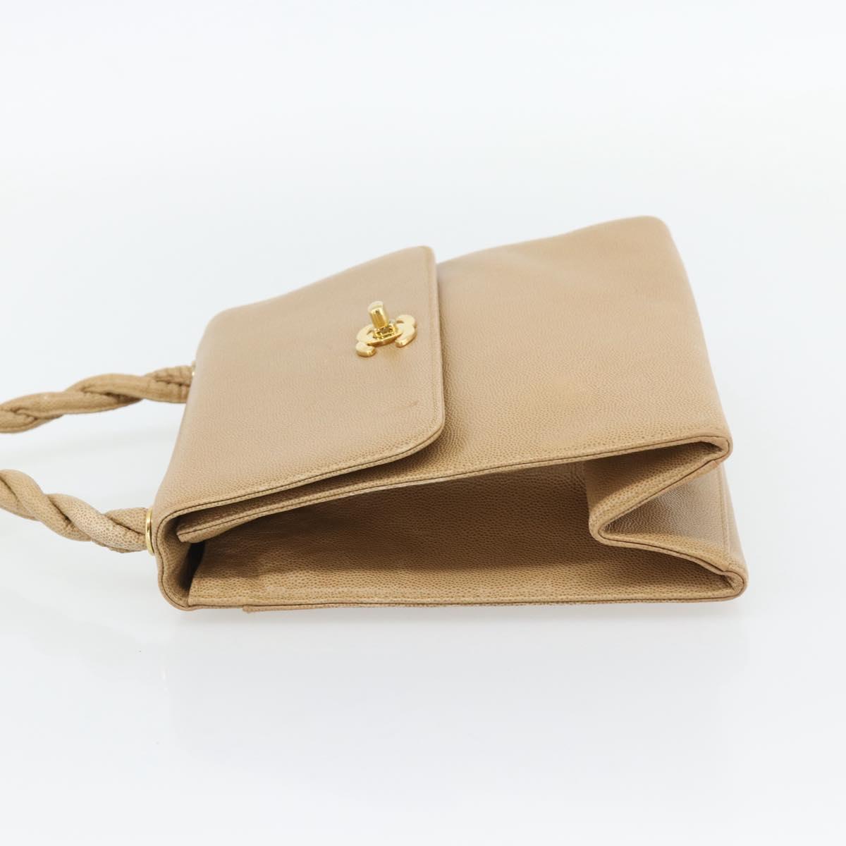CHANEL Shoulder Bag Caviar Skin Beige Gold CC Auth BA2341