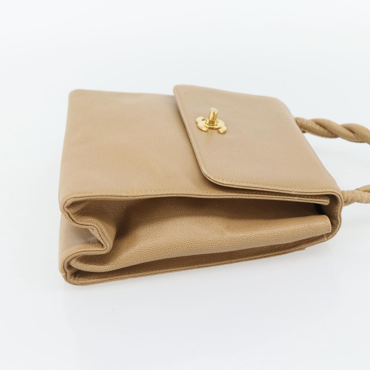 CHANEL Shoulder Bag Caviar Skin Beige Gold CC Auth BA2341