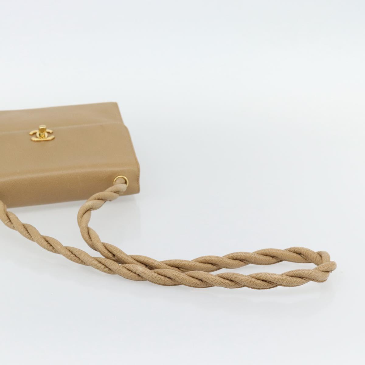 CHANEL Shoulder Bag Caviar Skin Beige Gold CC Auth BA2341