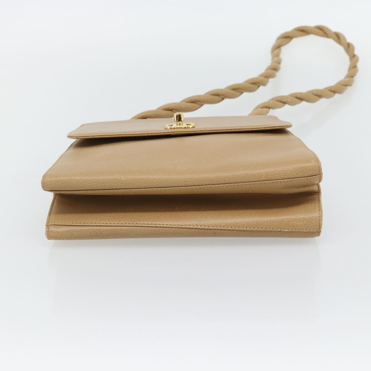 CHANEL Shoulder Bag Caviar Skin Beige Gold CC Auth BA2341